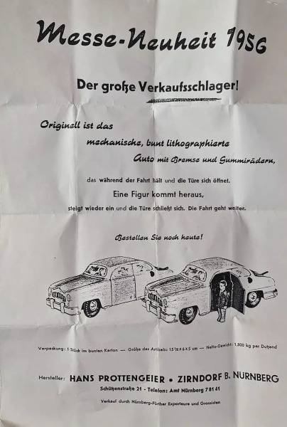 HPZ Prottengeier Sedan with driver 1955 Tinmodel with frictiondrive in original box (5694)